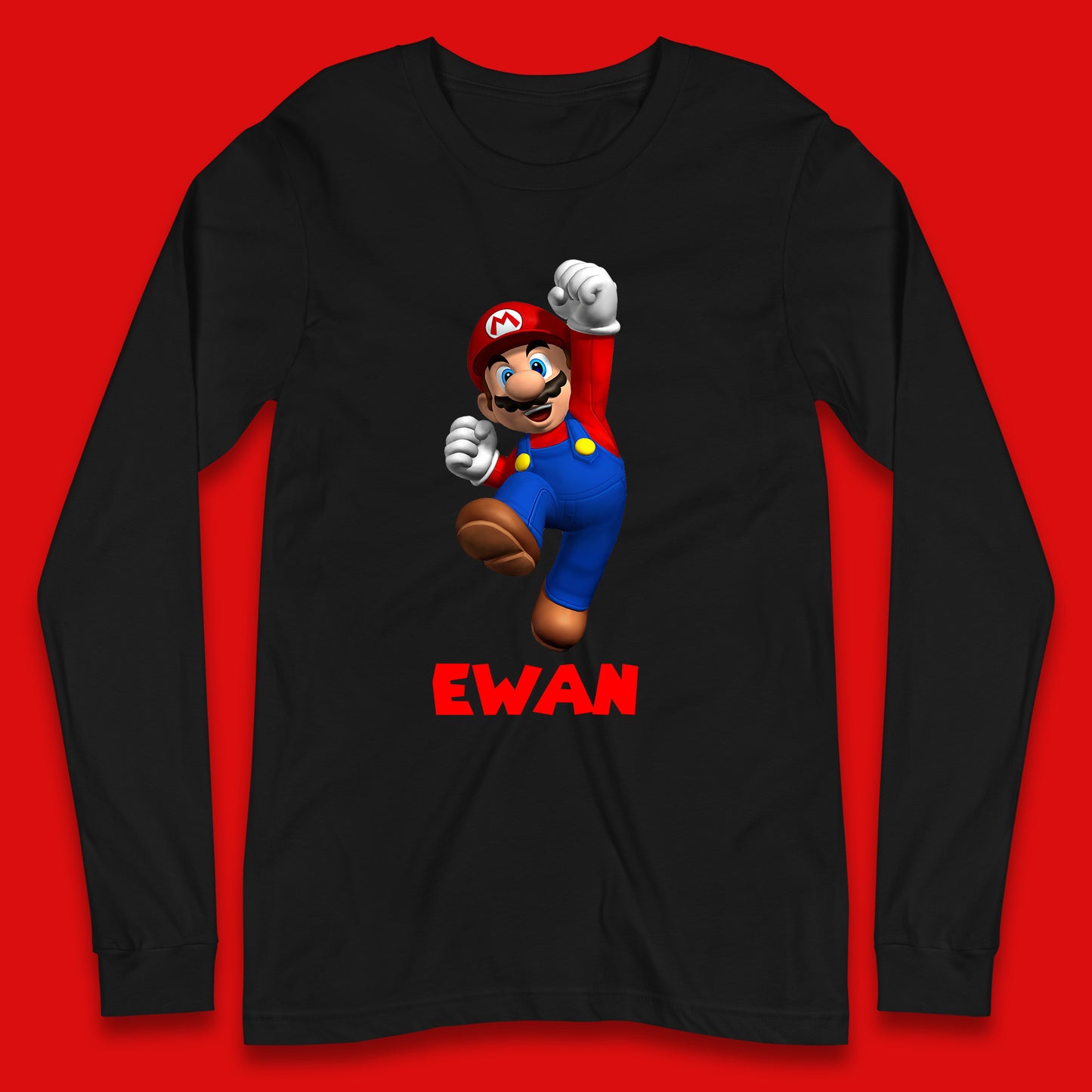 Personalised Your Name Super Mario Jumping Funny Game Lovers Players Mario Bro Retro Gaming Long Sleeve T Shirt