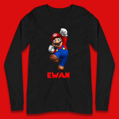 Personalised Your Name Super Mario Jumping Funny Game Lovers Players Mario Bro Retro Gaming Long Sleeve T Shirt