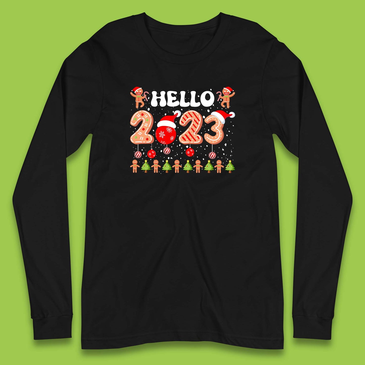 Hello 2023 Merry Christmas Gingerbread Xmas Cookies Long Sleeve T Shirt