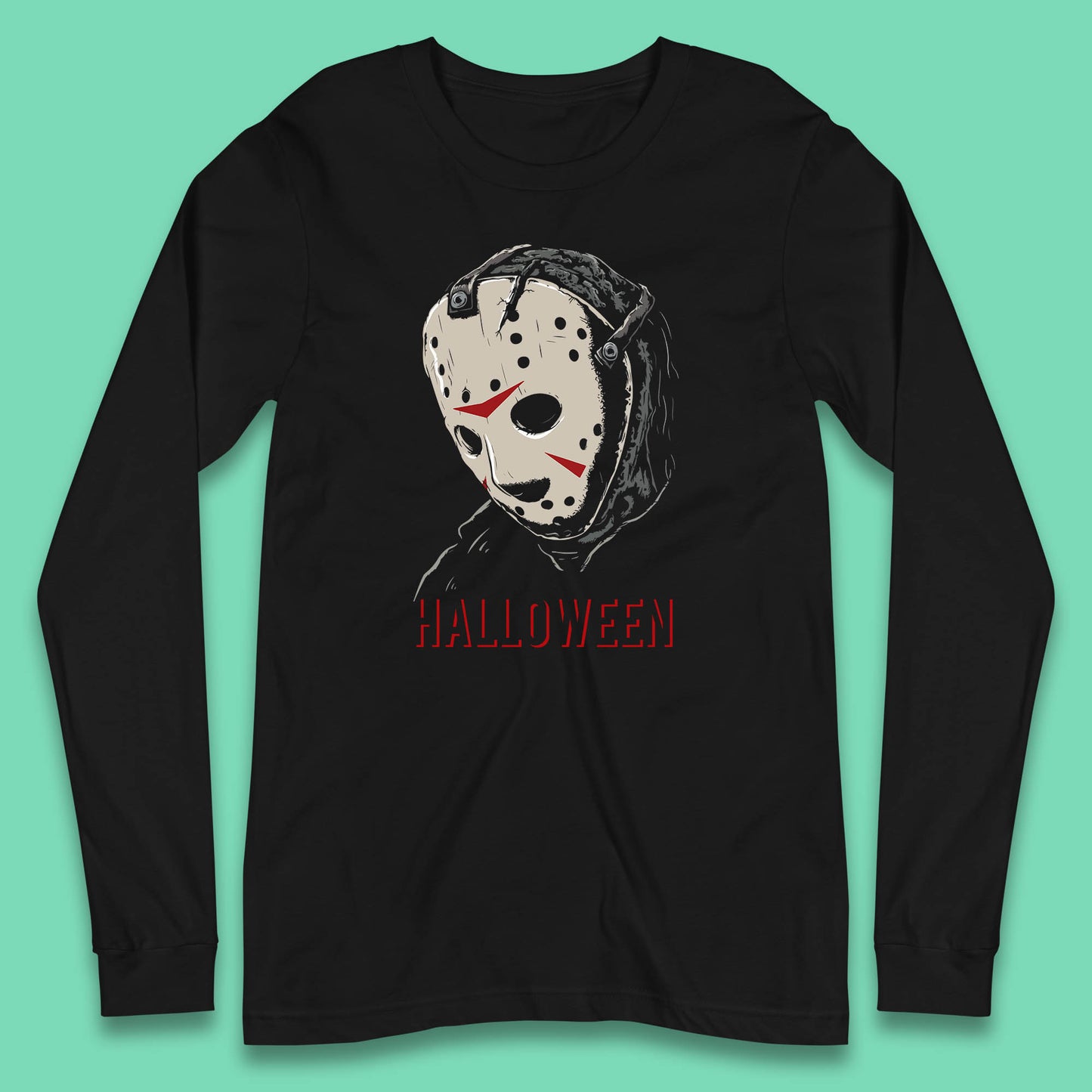 Jason Voorhees Face Mask Halloween Friday The 13th Horror Movie Character Long Sleeve T Shirt