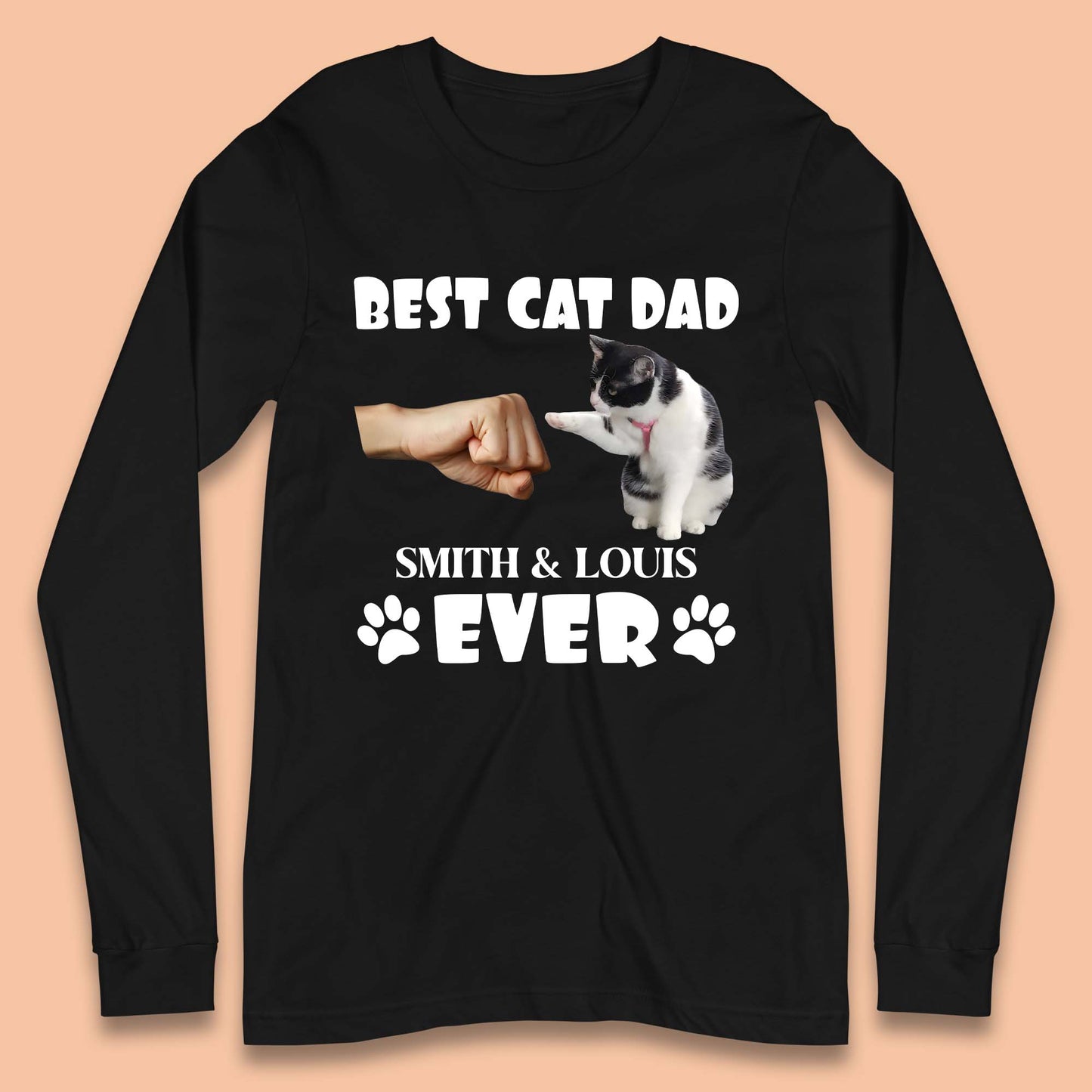 Personalised Best Cat Dad Ever Long Sleeve T-Shirt