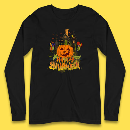 Happy Halloween Spooky Haunted House Halloween Pumpkin Horror Scary Jack-o-lantern Long Sleeve T Shirt