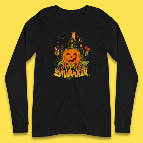 Happy Halloween Spooky Haunted House Halloween Pumpkin Horror Scary Jack-o-lantern Long Sleeve T Shirt