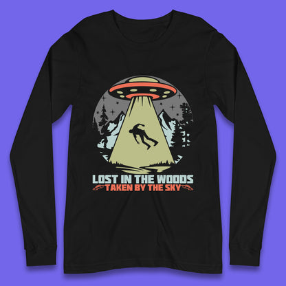 Lost In The Woods Taken By Sky Bigfoot Funny Sasquatch Getting Abducted By Aliens Camping Long Sleeve T Shirt