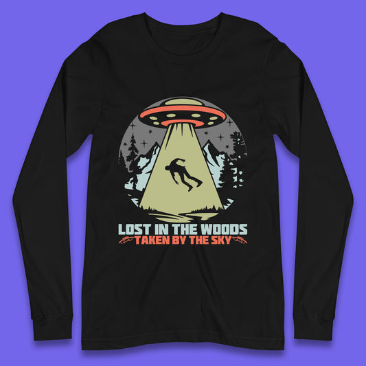 Lost In The Woods Taken By Sky Bigfoot Funny Sasquatch Getting Abducted By Aliens Camping Long Sleeve T Shirt