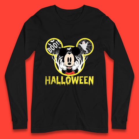 Disney Halloween Mickey Mouse Minnie Mouse Boo Ghost Horror Scary Disneyland Trip Long Sleeve T Shirt