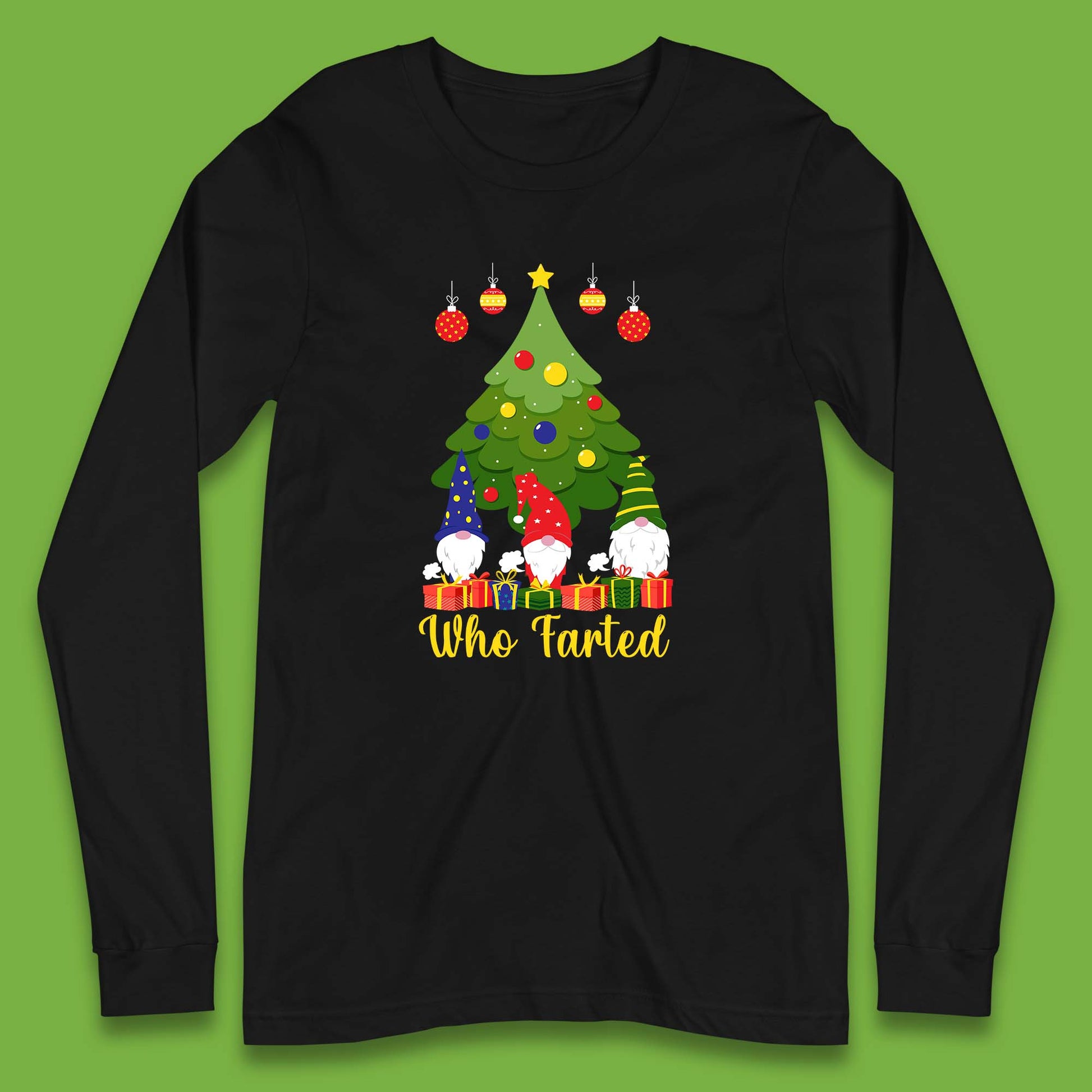 who farted christmas gnomes funny long sleeve t shirt