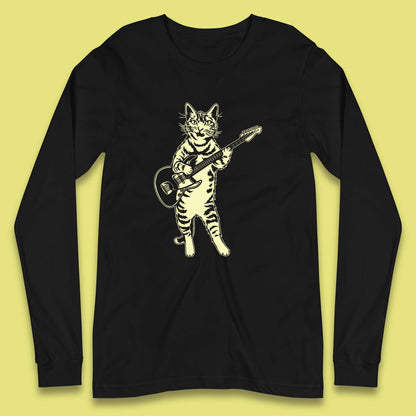 Rock Cat Playing Guitar Musician Guitarist Cat Music Lovers Long Sleeve T Shirt