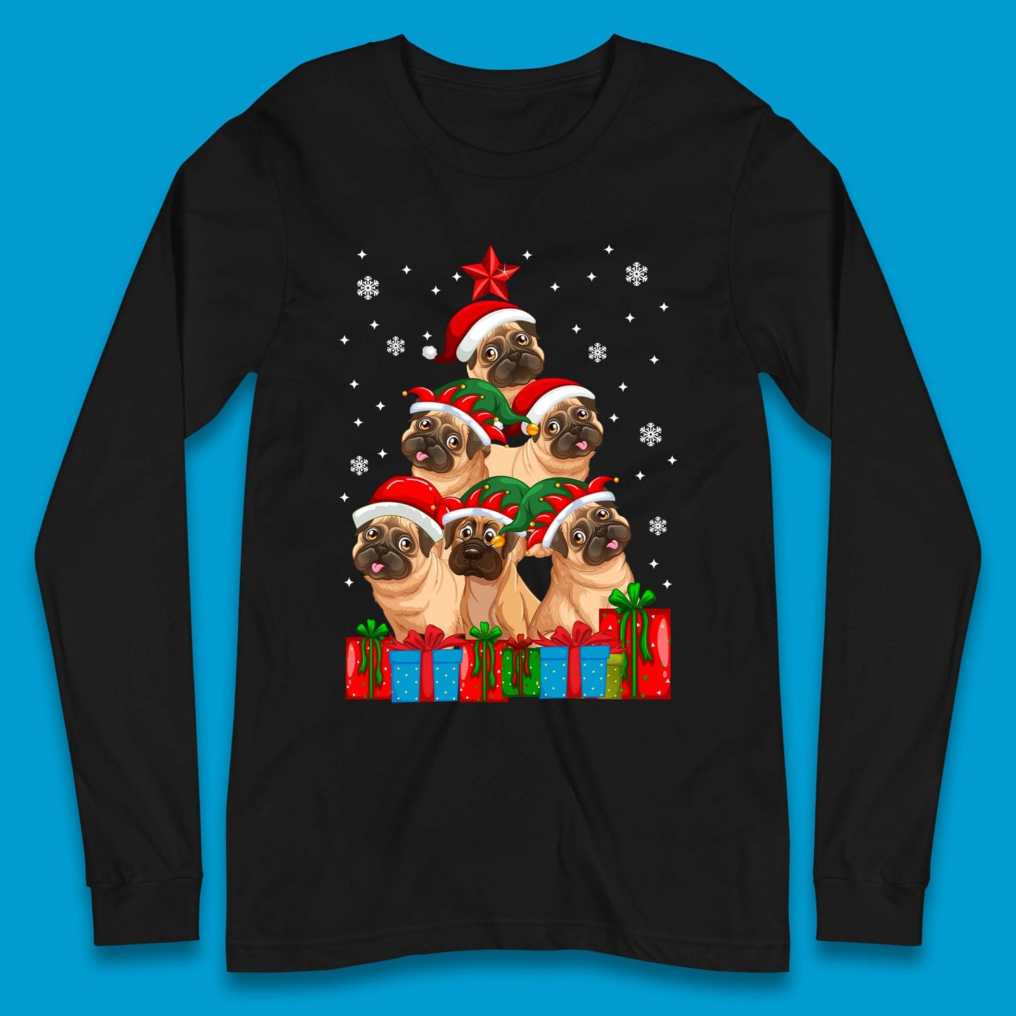 pug dog christmas long sleeve t shirt