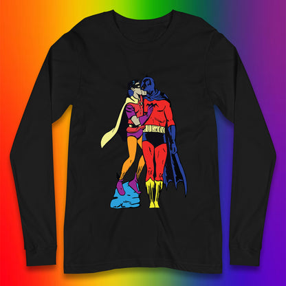 Batman X Robin Superhero Kiss Gay Pride LGBT Gay Bat Superheros Film DC Comics Long Sleeve T Shirt