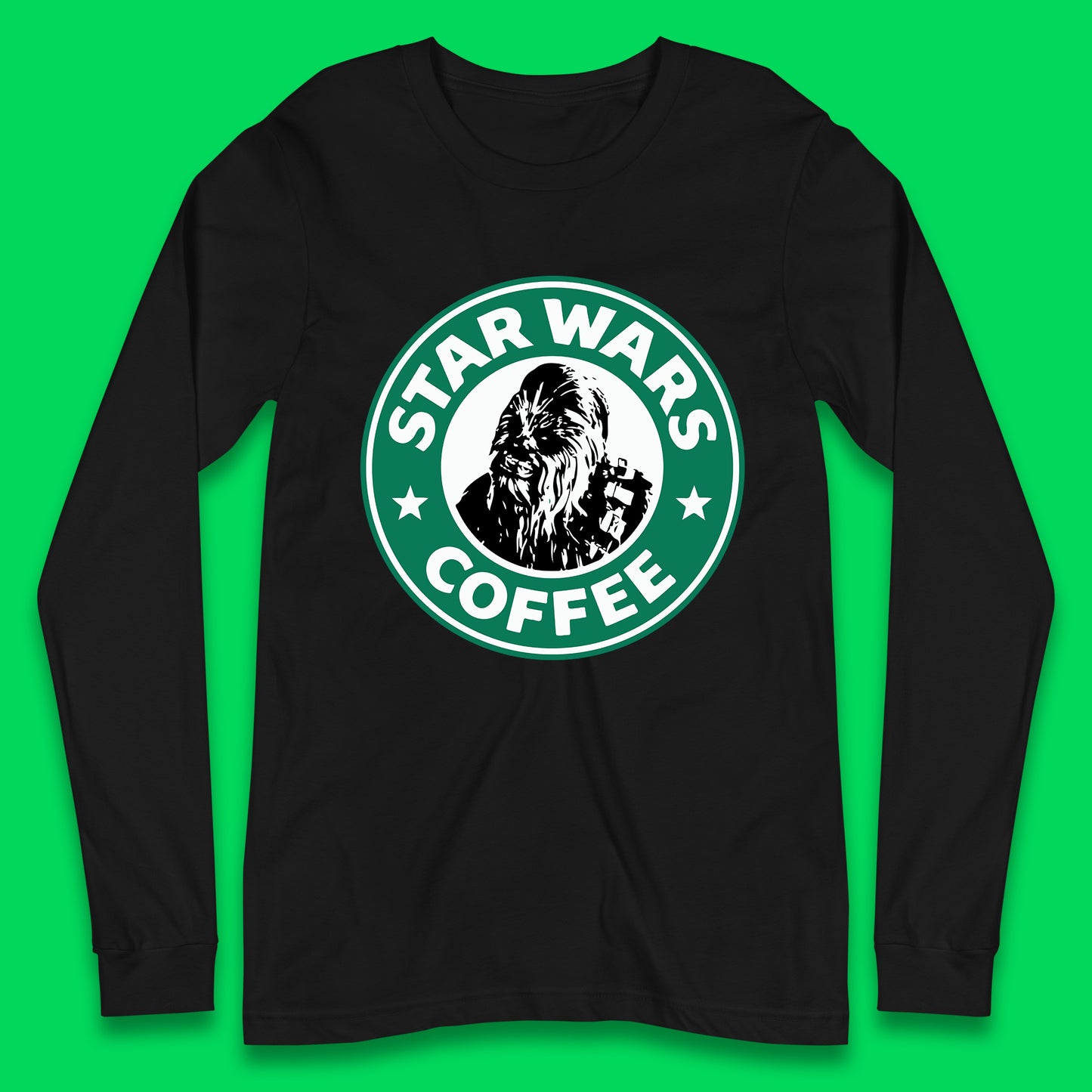 Chewbacca Star Wars Coffee Sci-fi Action Adventure Movie Character Starbucks Coffee Spoof 46th Anniversary Long Sleeve T Shirt
