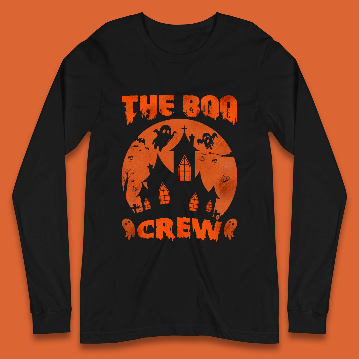 The Boo Crew Halloween Boo Squad Matching Costume Haunted House Horror Boo Ghost Long Sleeve T Shirt