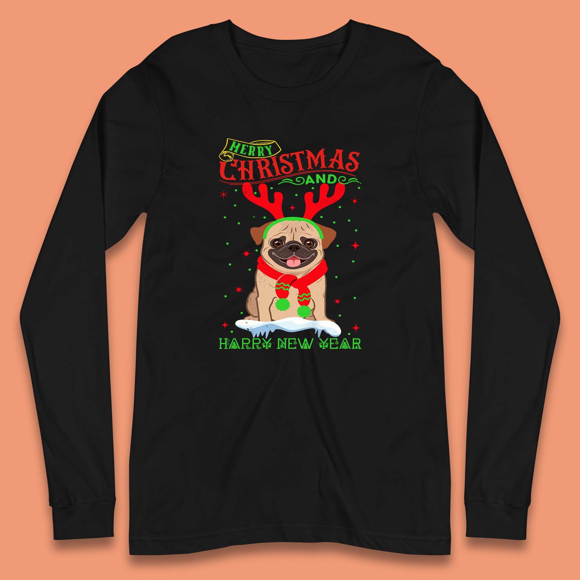 christmas pug dog long sleeve t-shirt