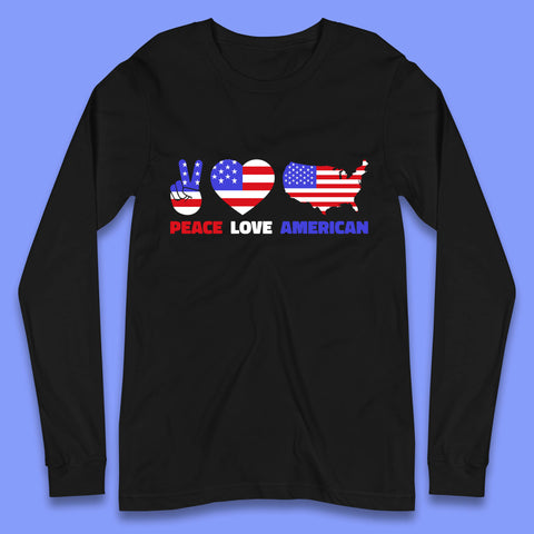 Peace Love American Patriotic USA Flag America Pride Freedom Long Sleeve T Shirt