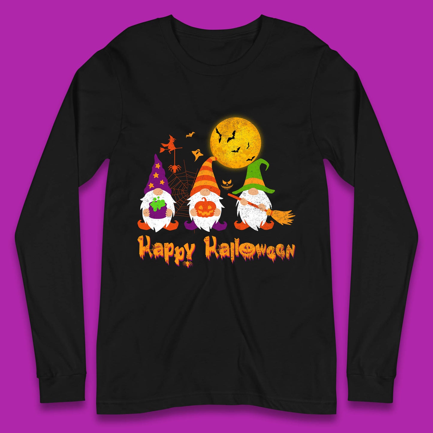 Happy Halloween Gnomies Spooky Witch Gnomes Scary Gnome Lover Long Sleeve T Shirt