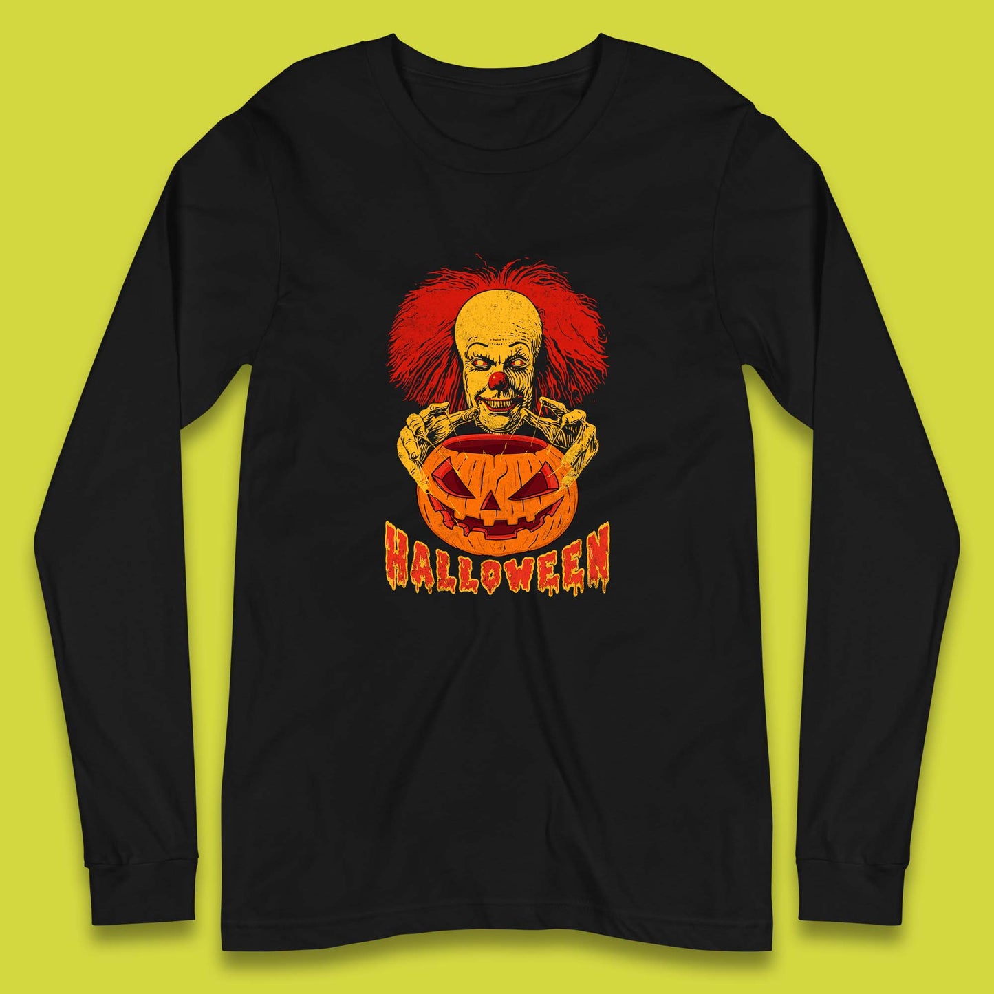 Pennywise Clown Hands Halloween Pumpkin IT Pennywise Clown Horror Movie Fictional Character Long Sleeve T Shirt