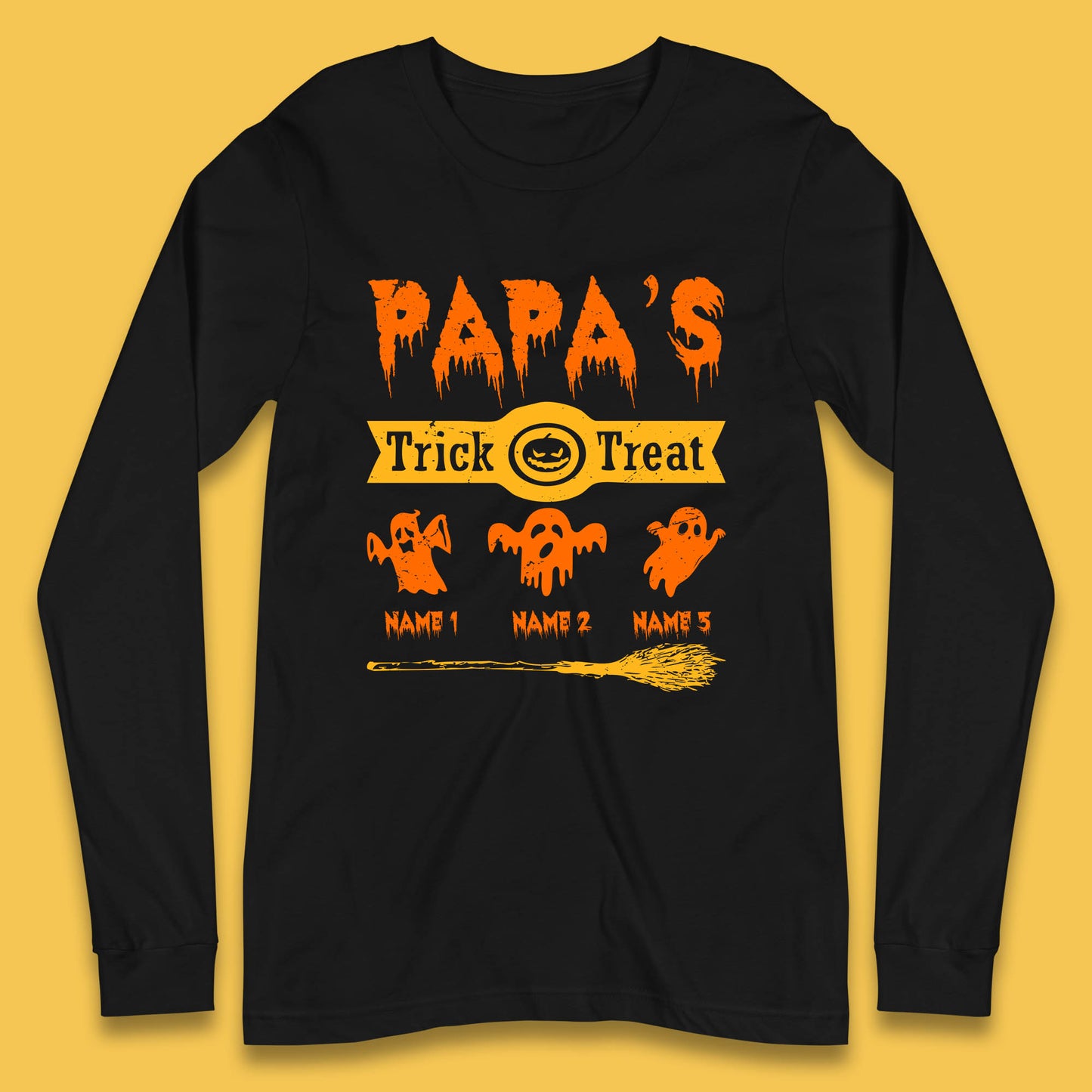 Personalised Papa's Trick Or Treat Halloween Custom Your Boo Ghost Children Names Scary Spooky Costume Long Sleeve T Shirt