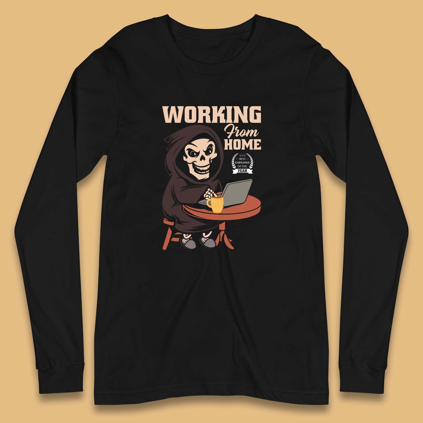 Working From Home Best Employee Of The Year Funny Death Halloween Long Sleeve T Shirt