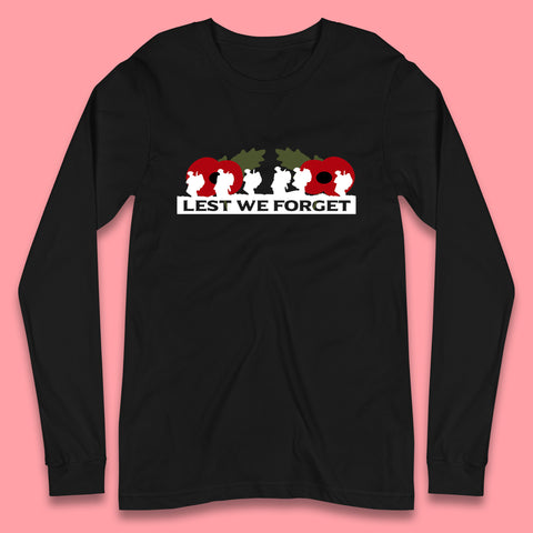 Lest We Forget Remembrance Day Armed Force Day Poppy Flower Soldiers Long Sleeve T Shirt