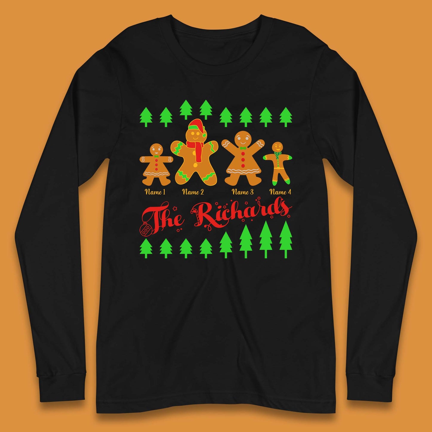 Personalised The Gingerbread Family Christmas Long Sleeve T-Shirt