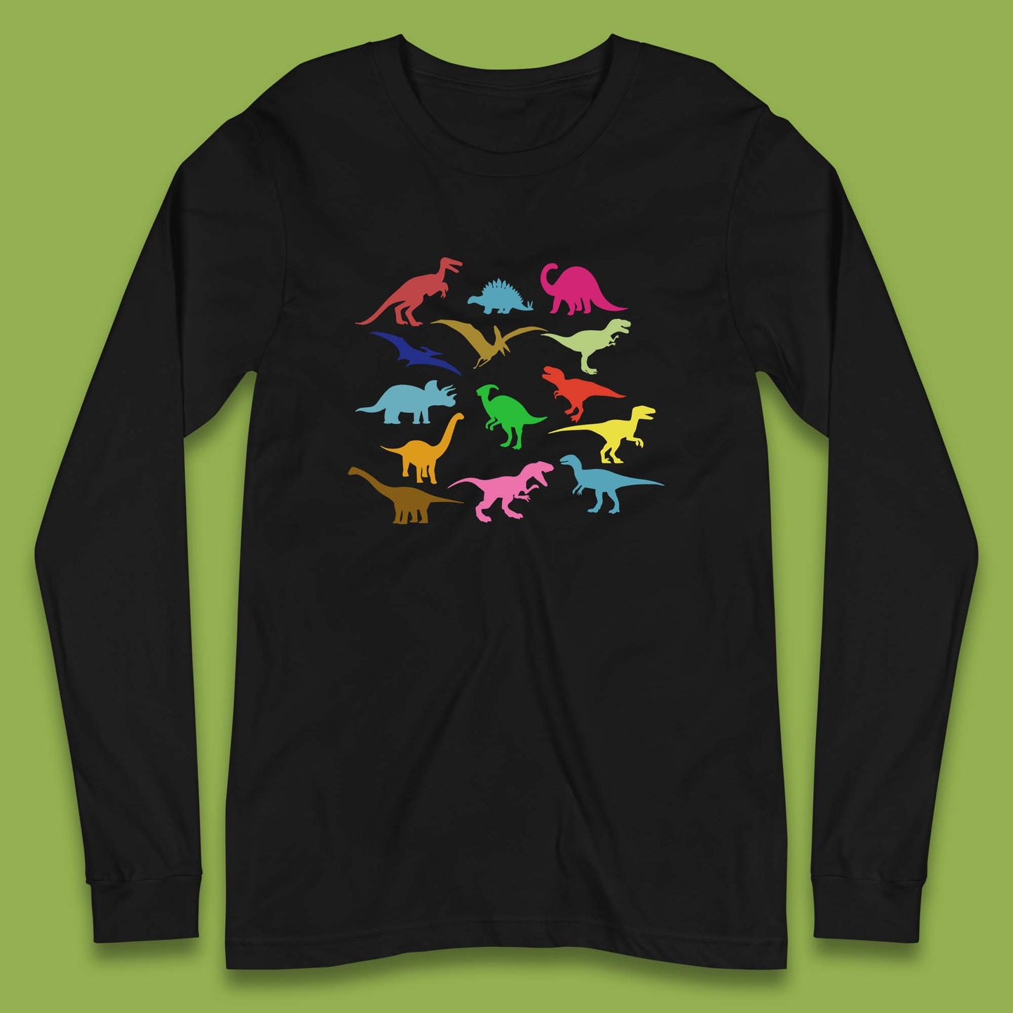 Colourful Dinosaurs Dino Fossil Dinosaurs Wild Nature Prehistoric Paleontology Velociraptor Long Sleeve T Shirt