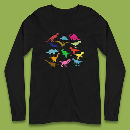 Colourful Dinosaurs Dino Fossil Dinosaurs Wild Nature Prehistoric Paleontology Velociraptor Long Sleeve T Shirt
