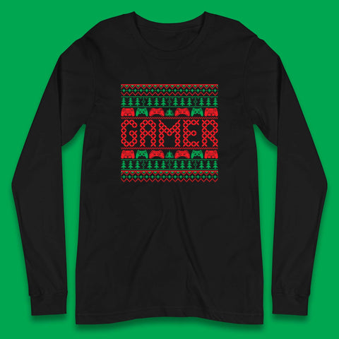 Gamer Christmas Game Controllers Game Day Christmas Gaming Ugly Xmas Long Sleeve T Shirt