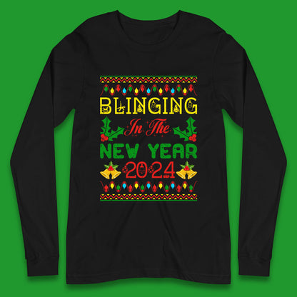 Blinging In The New Year 2024 Christmas Happy New Year Xmas Festive Celebration Long Sleeve T Shirt