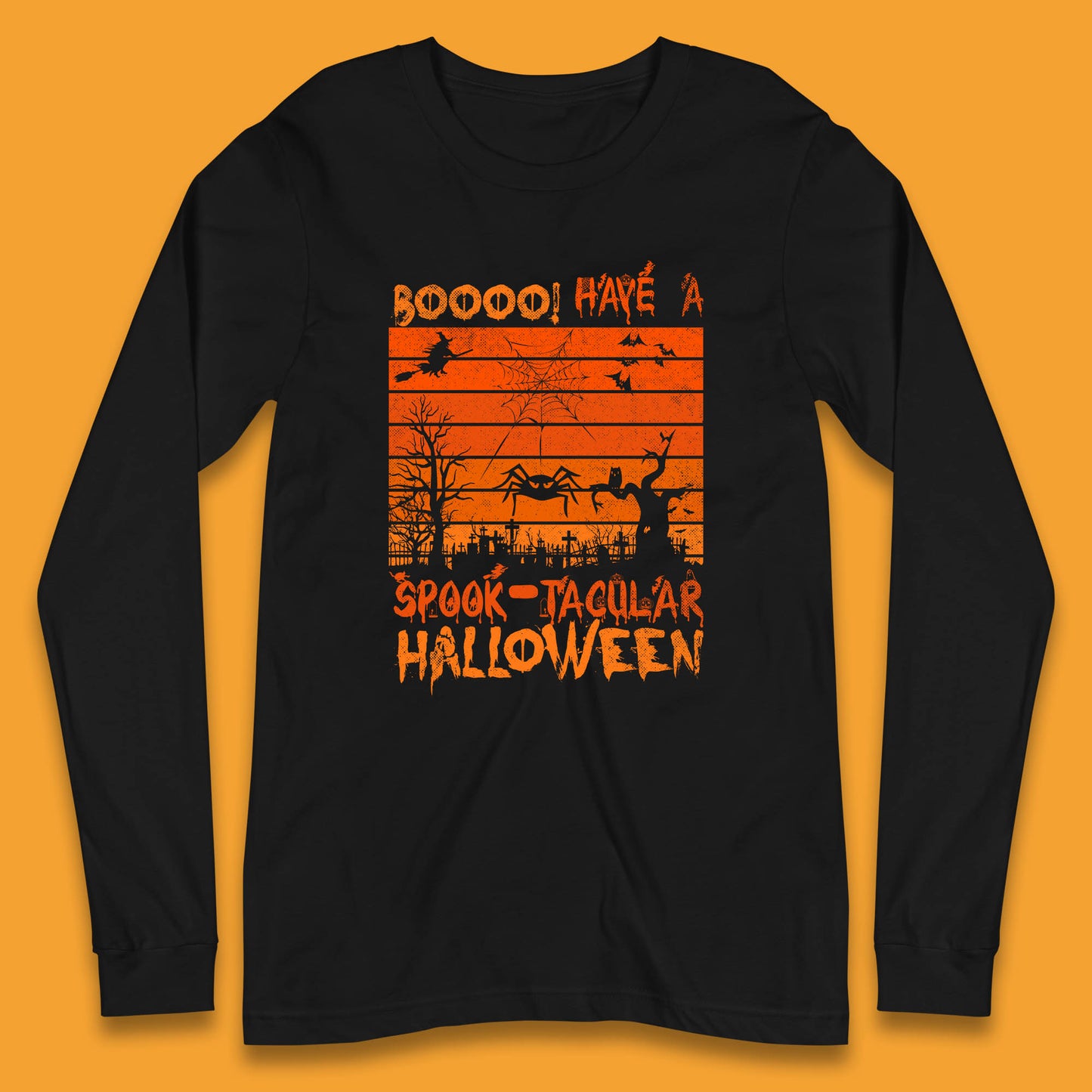 Booo Have A Spook Tacular Halloween Graveyards With Dead Tree Horror Scary Long Sleeve T Shirt
