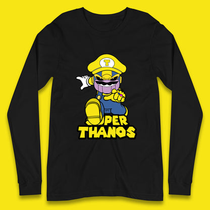 Super Thanos Marvel Infinity Gauntlet Super Mario Spoof Marvel Nintendo Game Series Wario Thanos Fictional Character Long Sleeve T Shirt