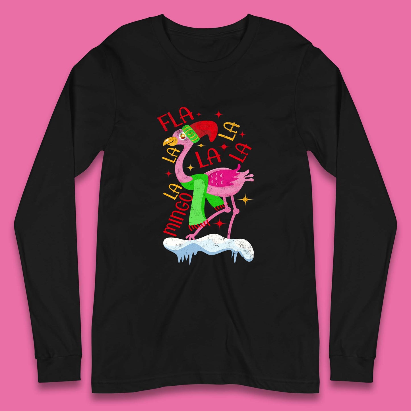 pink flamingo christmas long sleeve t shirt