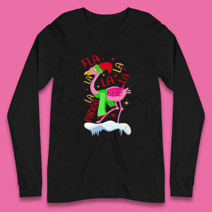 pink flamingo christmas long sleeve t shirt