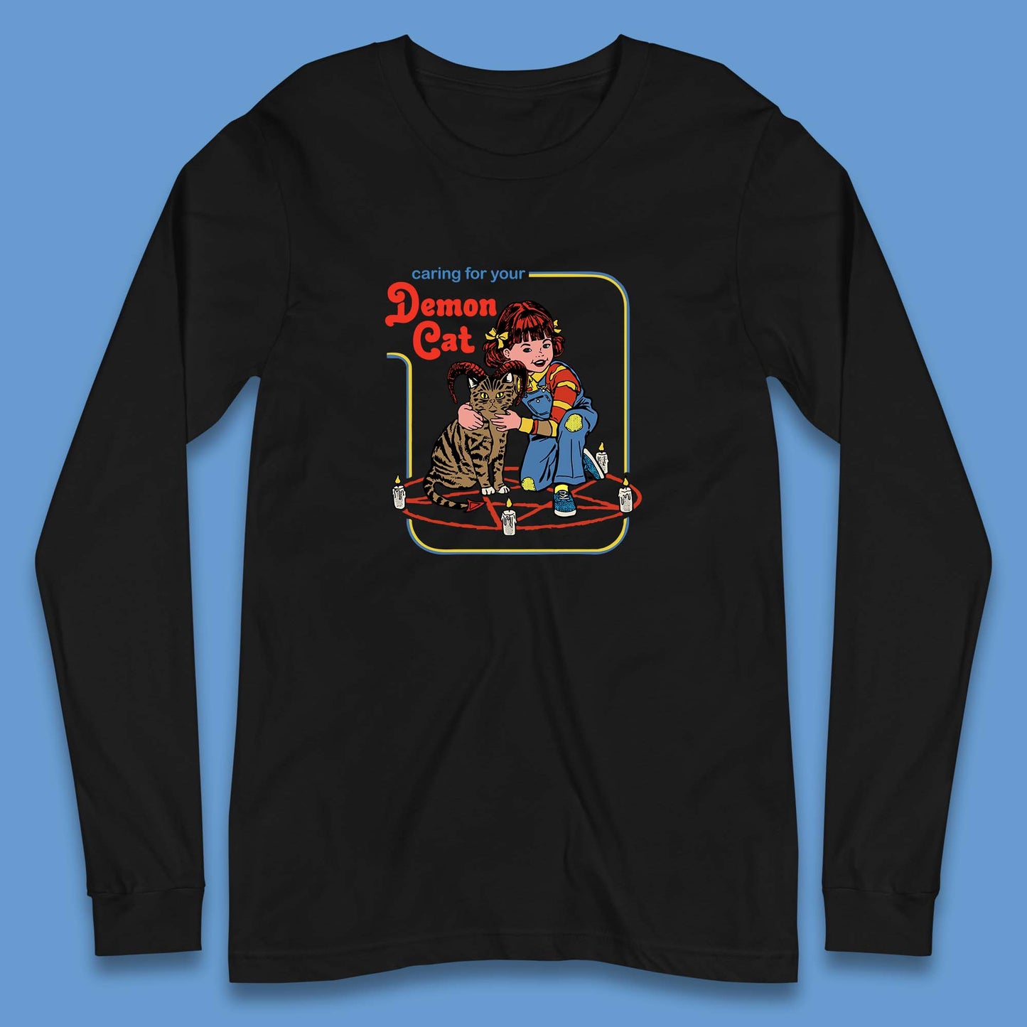 Caring For Your Demon Cat Creepy Incantation Halloween Aesthetic Cat Long Sleeve T Shirt