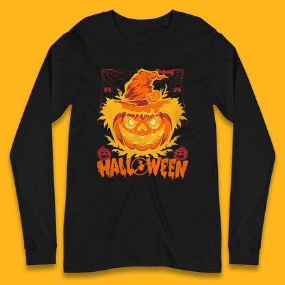 Halloween Scary Pumpkin Face Jack O Lantern Horror Halloween Night Long Sleeve T Shirt
