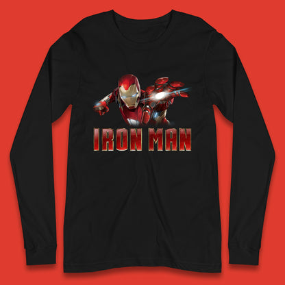 Iron Man Superhero Marvel Avengers Comic Book Character Flaying Iron-Man Marvel Comics Long Sleeve T Shirt