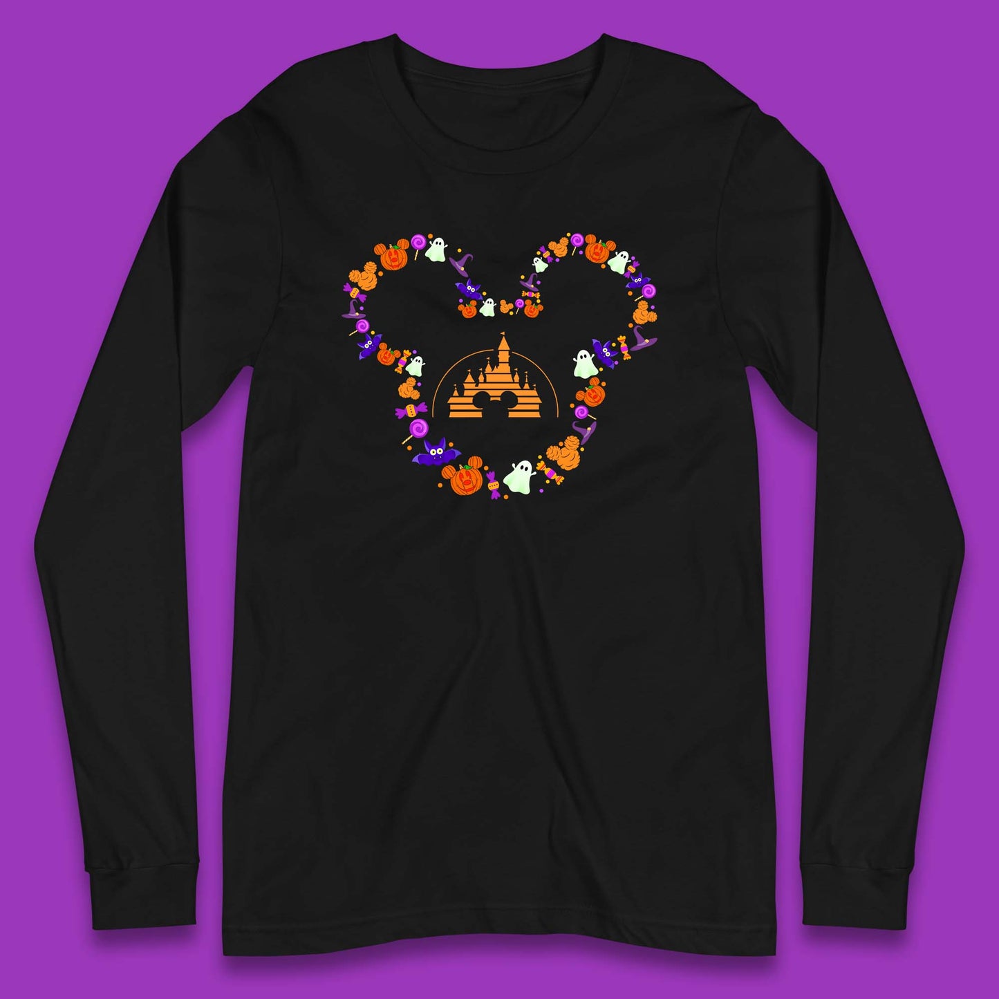Disney Halloween Mickey Mouse Head Disney Castle Halloween Elements Horror Scary Long Sleeve T Shirt