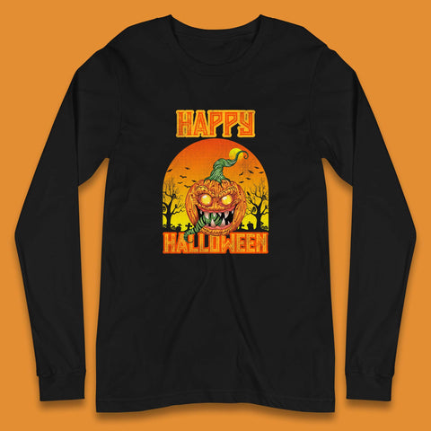 Happy Halloween Zombie Monster Pumpkin Jack-o-lantern Spooky Season Long Sleeve T Shirt