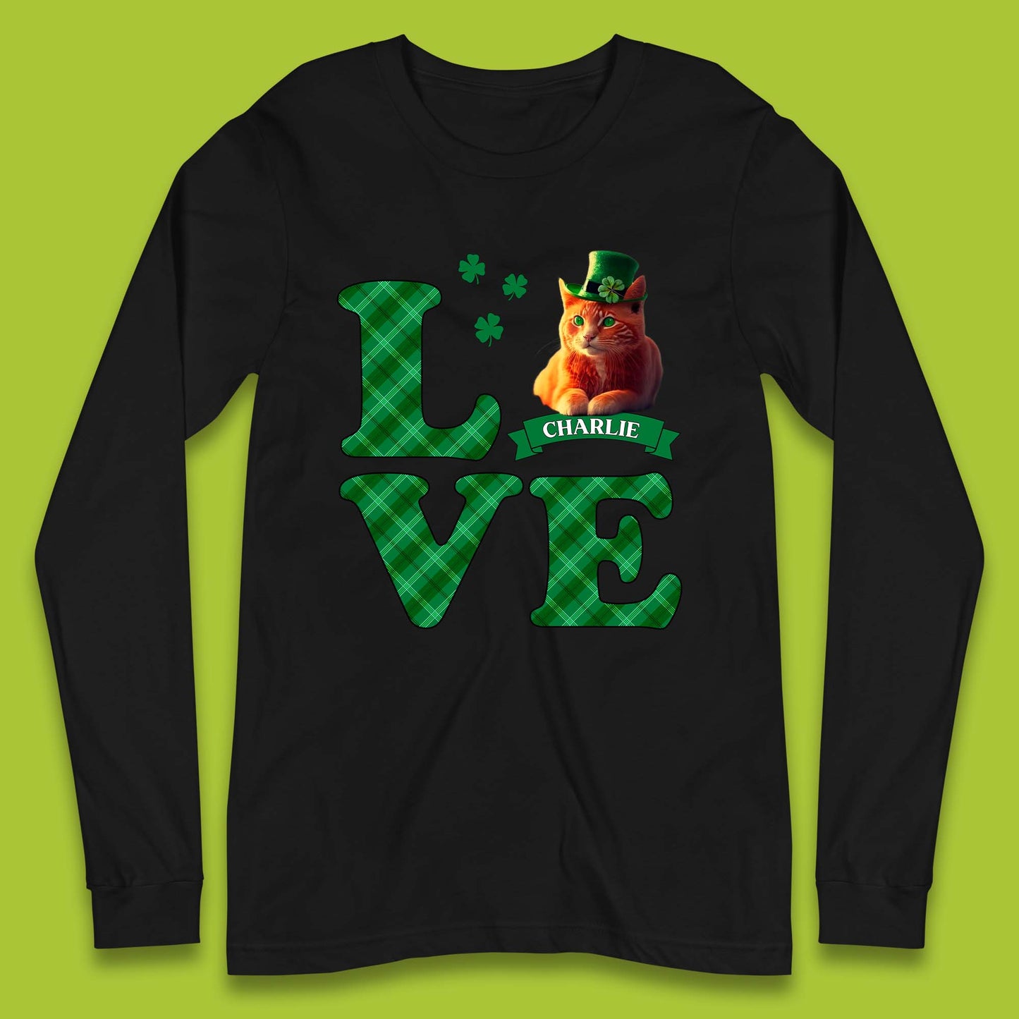 Personalised Love St. Patrick's Cat Long Sleeve T-Shirt