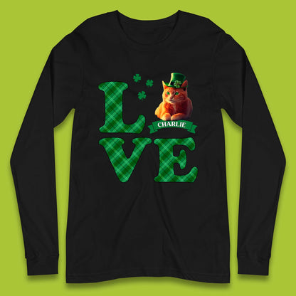 Personalised Love St. Patrick's Cat Long Sleeve T-Shirt