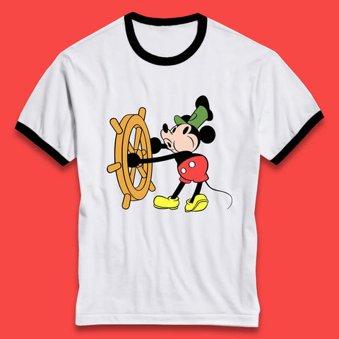 Classic Disney Mickey Mouse Steamboat Willie Disneyland Magic Kingdom Trip Ringer T Shirt