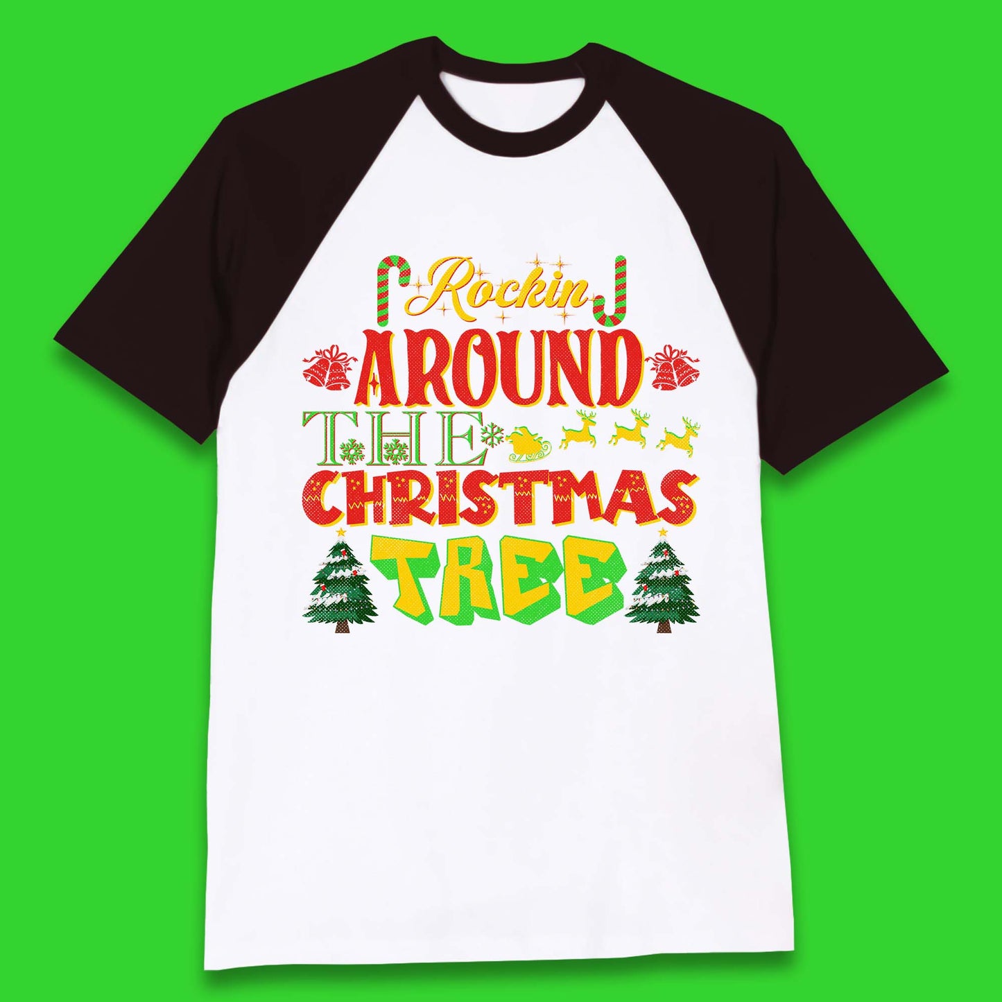rockin around the christmas tree baseball t shirt