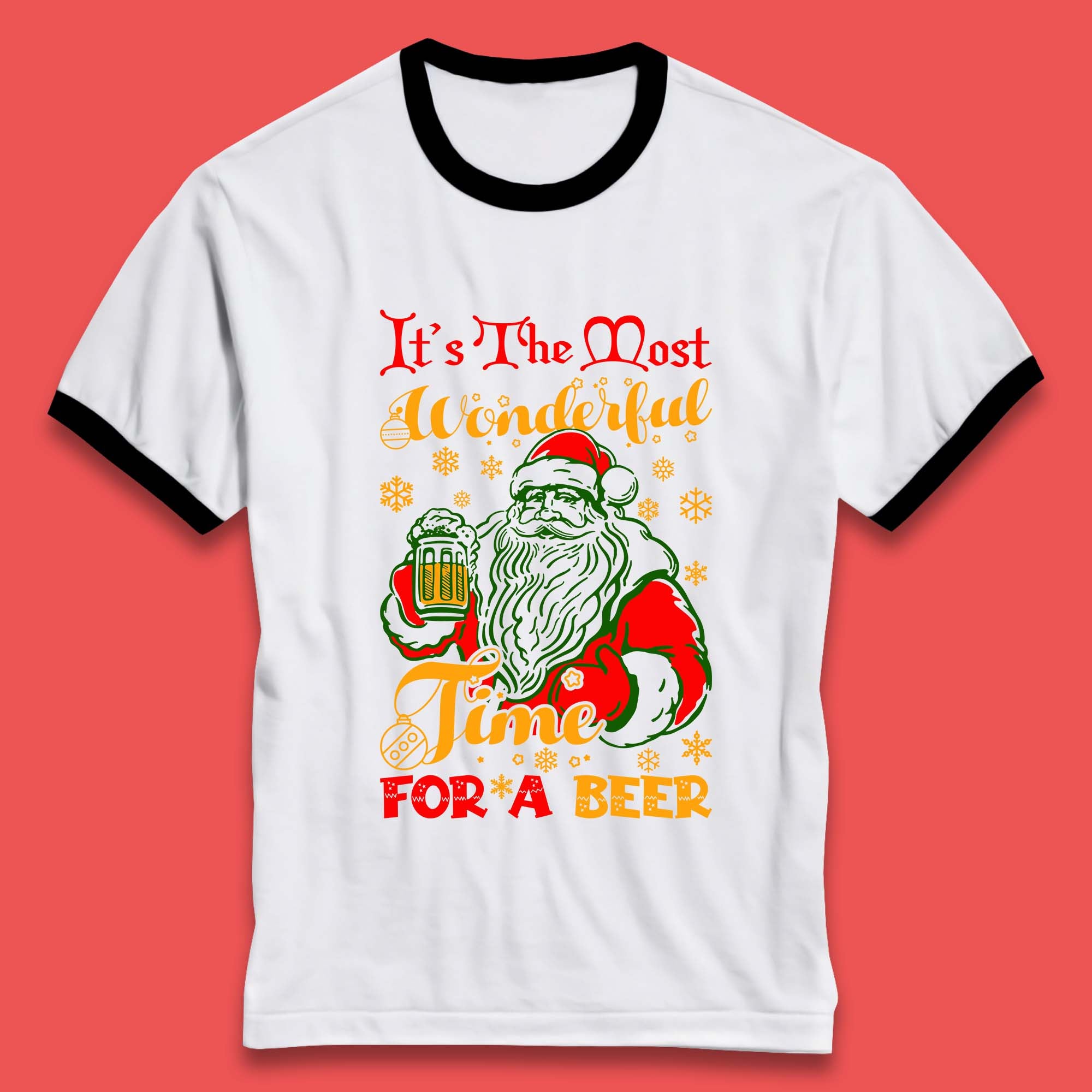 It's The Most Wonderful Time For A Beer Christmas Drinking Party Santa Claus Drink Beer Xmas Ringer T Shirt