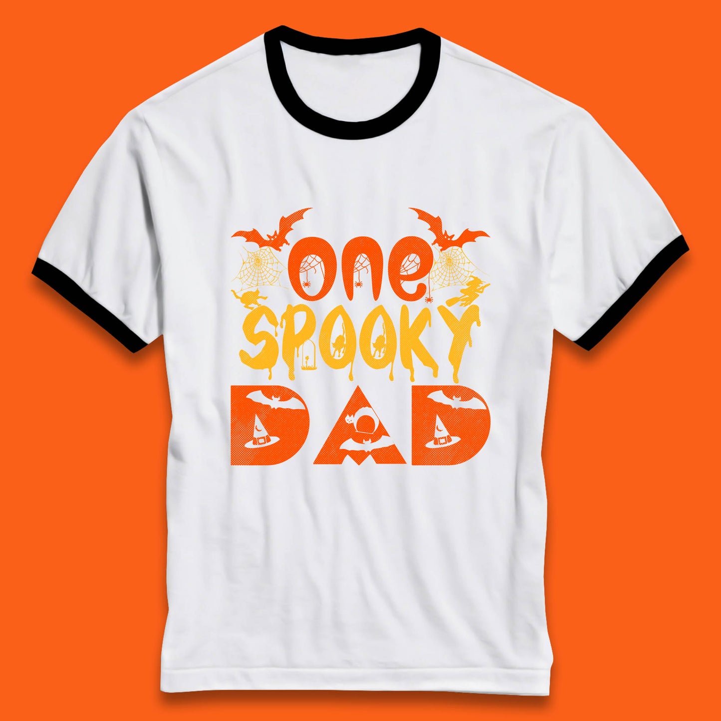 One Spooky Dad Happy Halloween Fall Season Dad Life Spooky Flying Bats Ringer T Shirt