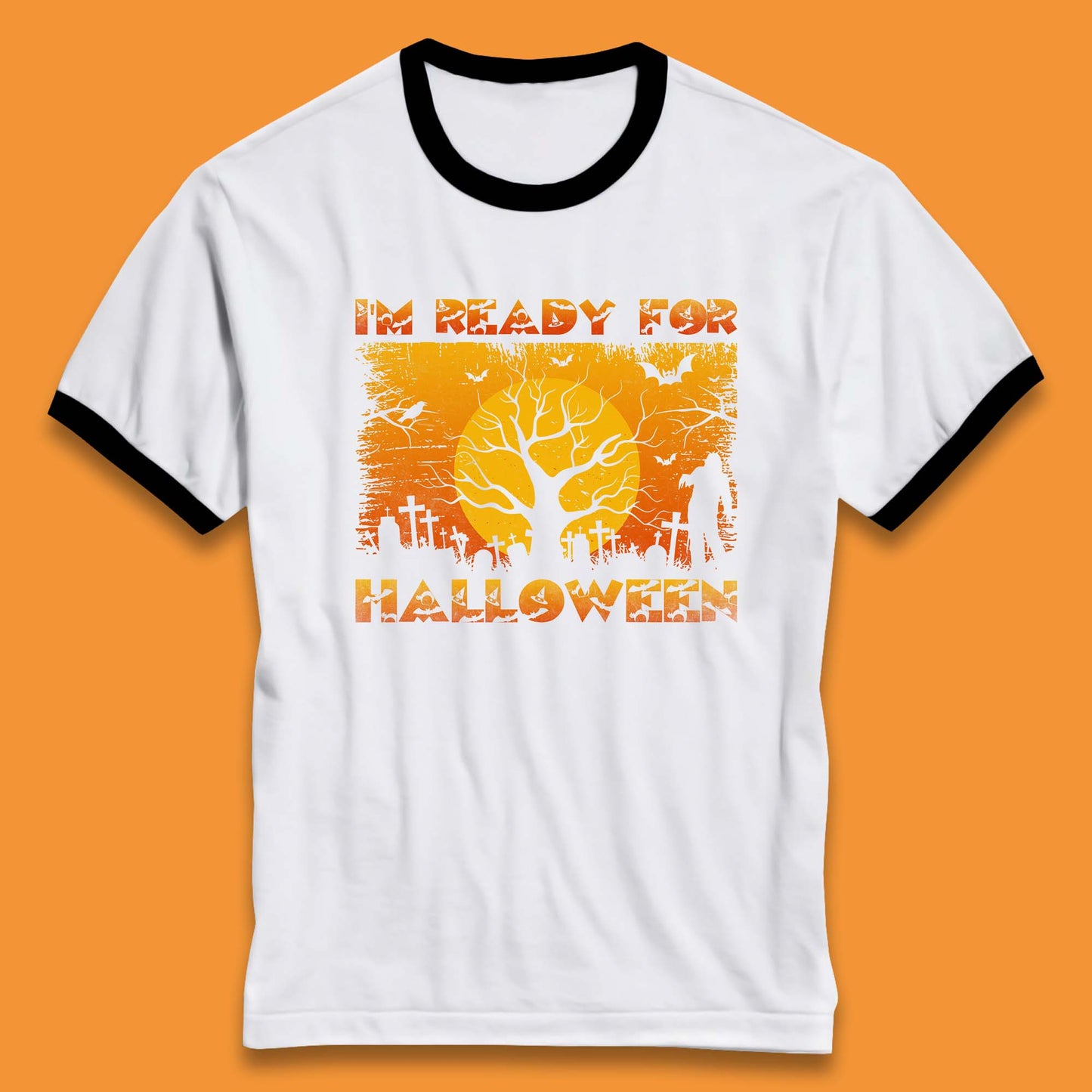 I'm Ready For Halloween Horror Scary Halloween Zombie Graveyards With Dead Tree Ringer T Shirt