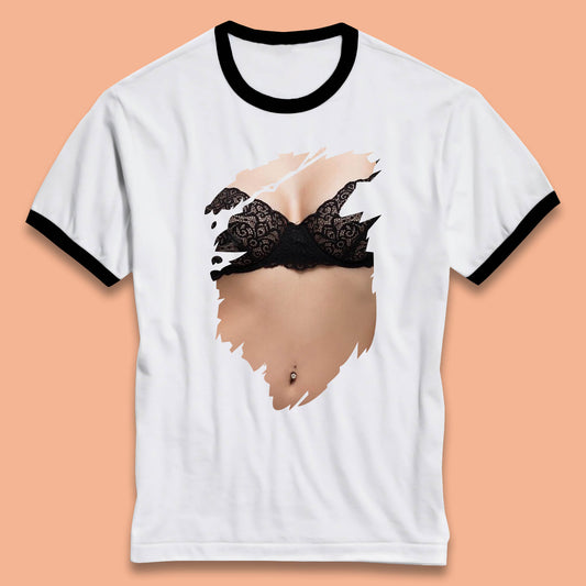 Beautiful Sexy Glamour Blonde Girl Stylish Trendy Summer Fashion Sexy Bra Ringer T Shirt