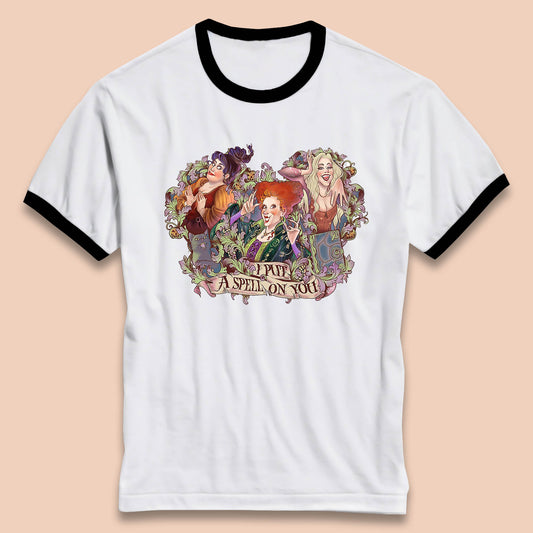 I Putt A Spell On You Halloween Sanderson Sisters Hocus Pocus Vintage Witches Ringer T Shirt