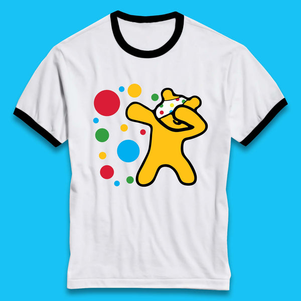 Dabbing Spotty Pudsey Bear Children In Need Dab Dance Spotty Day Donation Ringer T Shirt