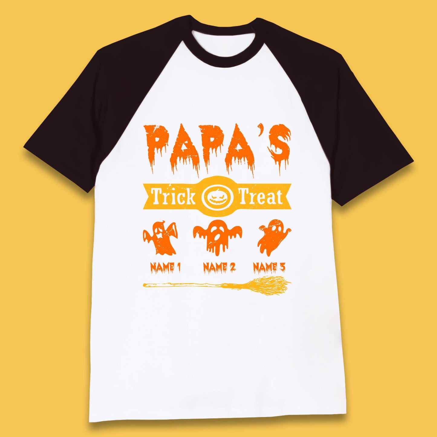 Personalised Papa's Trick Or Treat Halloween Custom Your Boo Ghost Children Names Scary Spooky Costume Baseball T Shirt