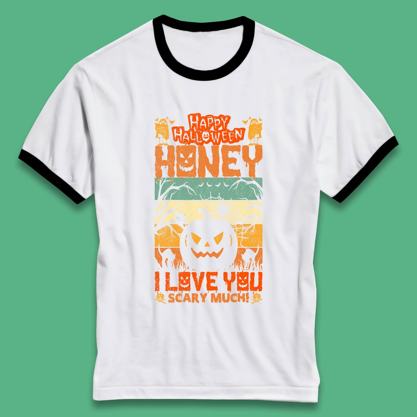 Happy Halloween Honey I Love You Scary Much Funny Halloween Scary Pumpkin Ringer T Shirt