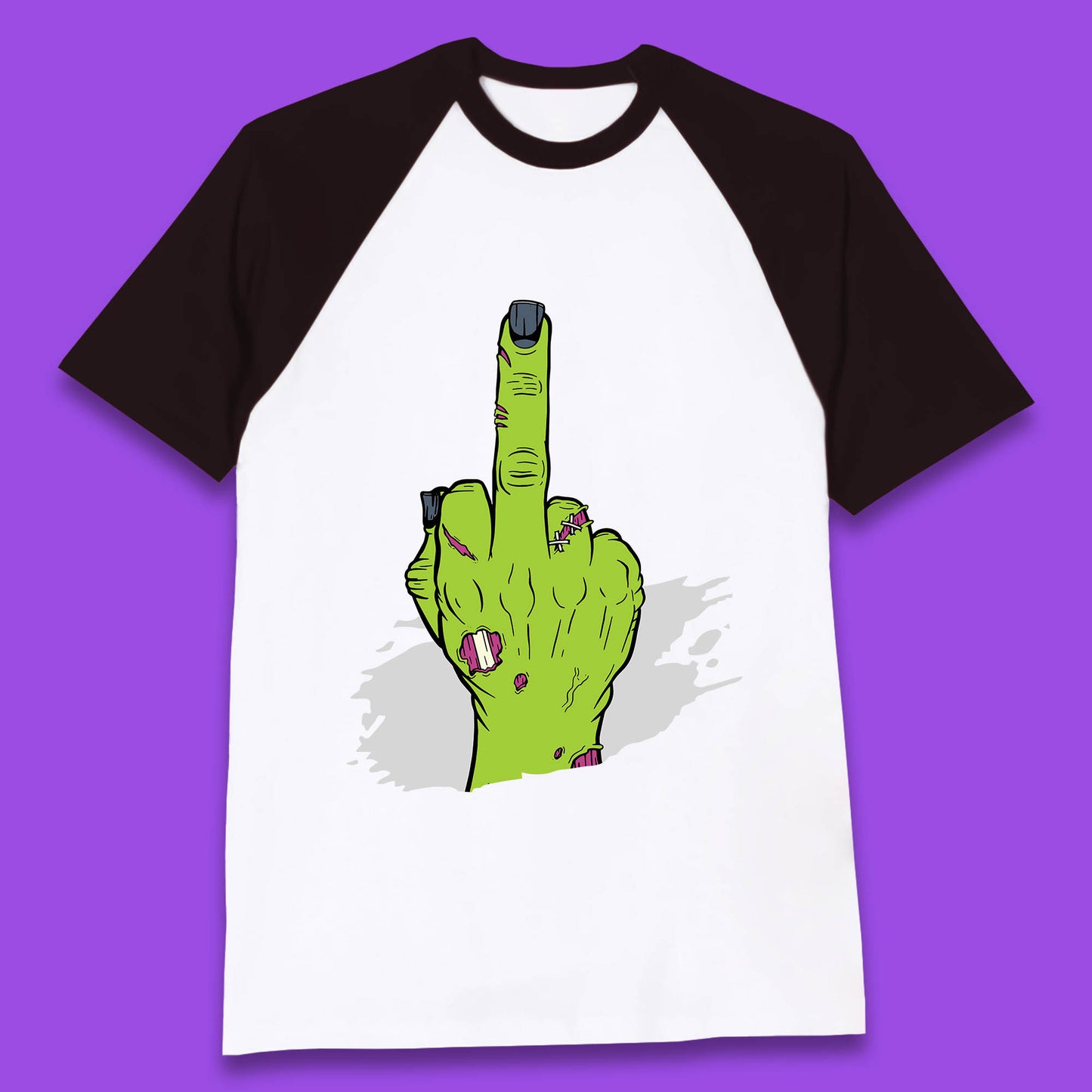 Halloween Green Zombie Hand Showing The Middle Finger Sarcastic Rude Baseball T Shirt